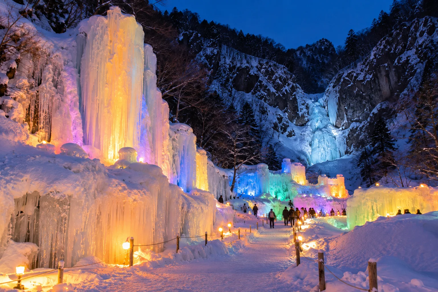 層雲峽冰瀑祭夜間冰景