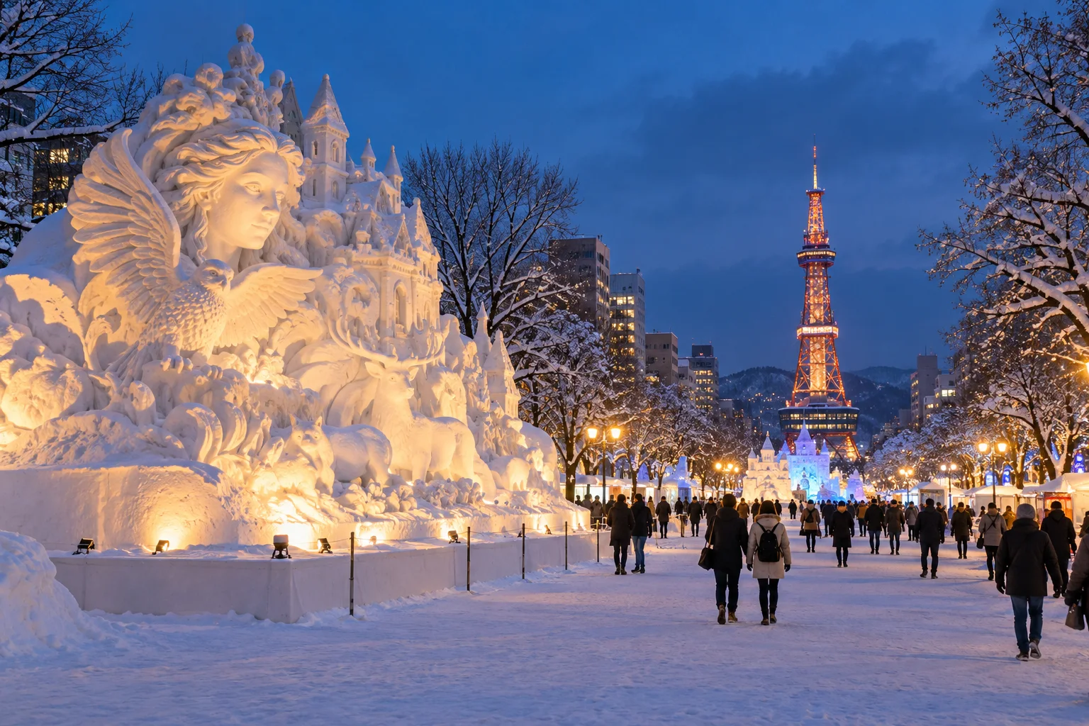札幌大通公園冬季雪雕夜景