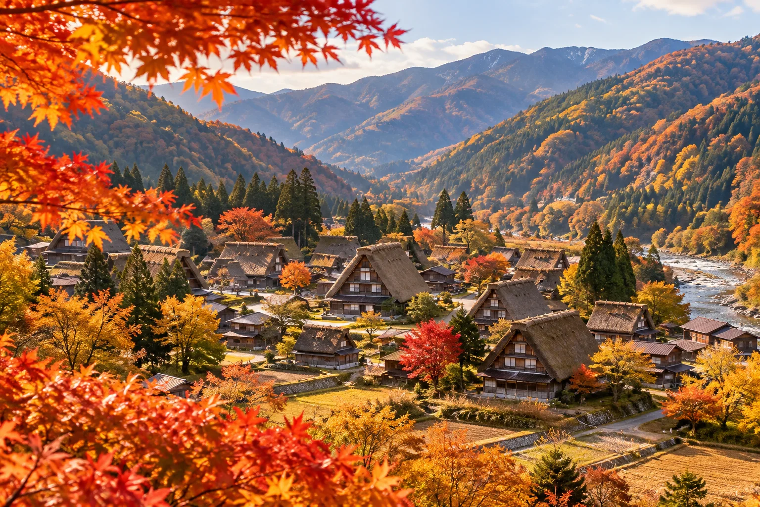 白川鄉合掌村秋楓