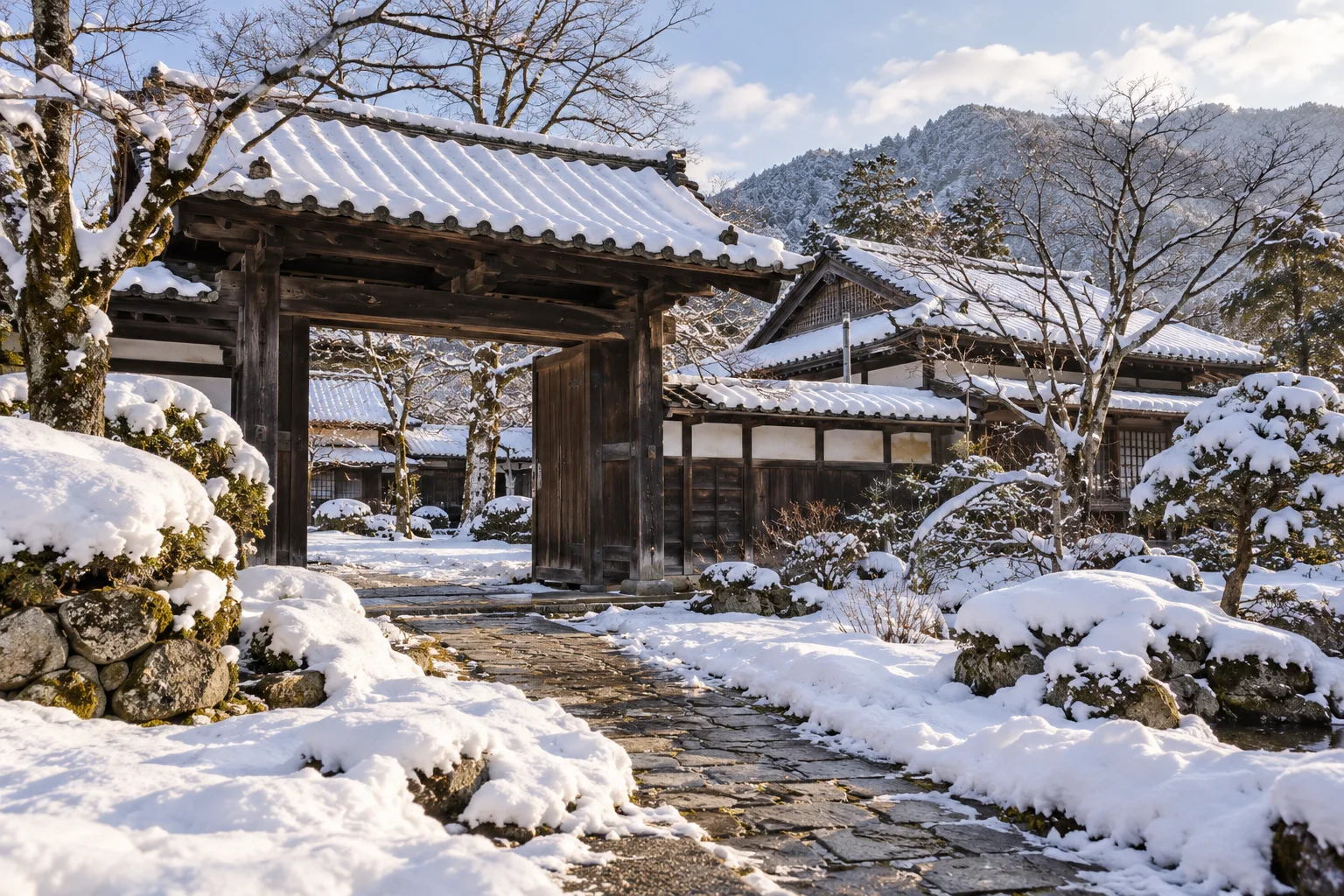 會津武家屋敷冬季木門與雪庭
