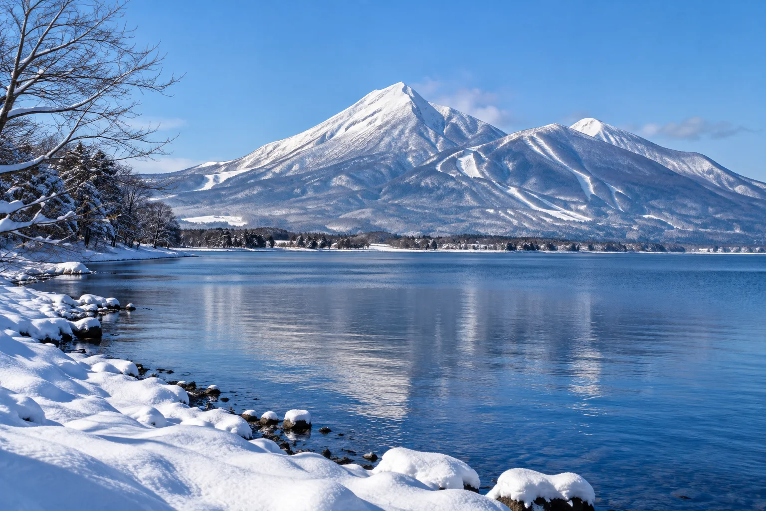 福島豬苗代湖冬雪與磐梯山