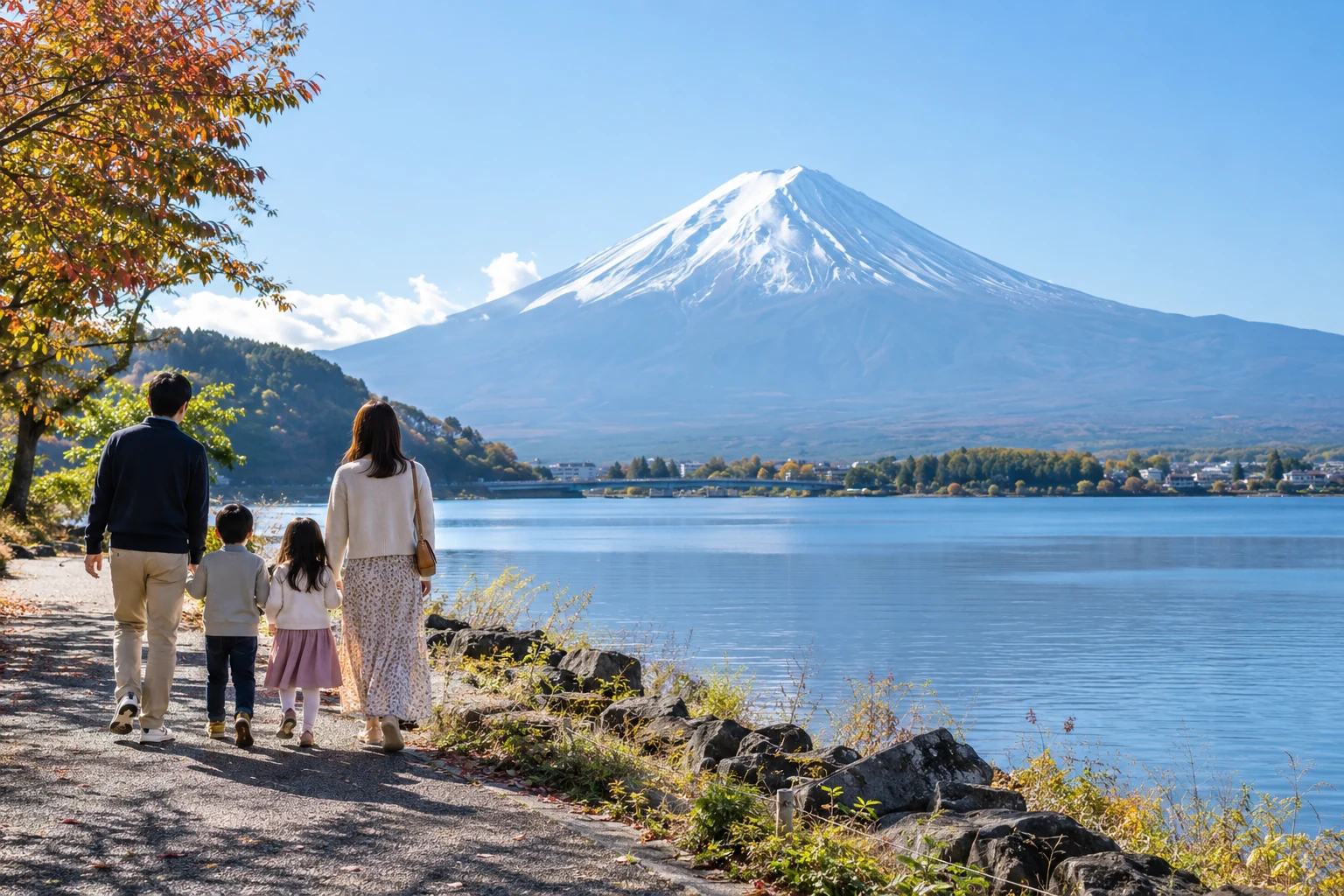 富士山與河口湖親子旅行情境